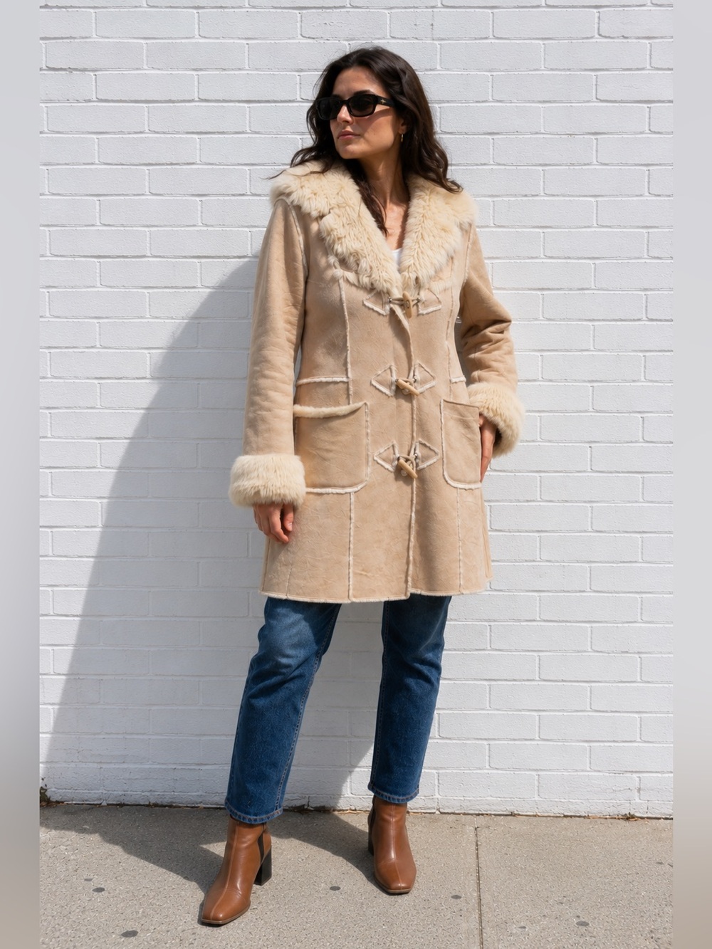 Vintage 90s Faux Suede Fur Penny Lane Winter Coat Jacket 14 Large Boho western